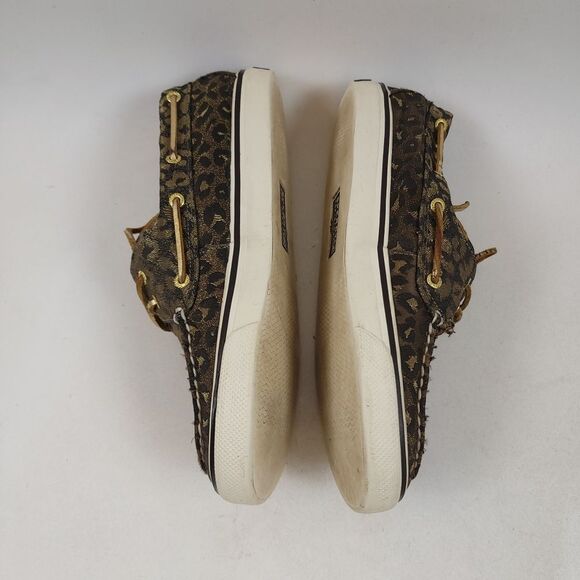 Sperry Top-Sider Sparkly Shimmer Leopard Cheetah Canvas Deck Loafers Shoe Sz 8.5 - Picture 3 of 9